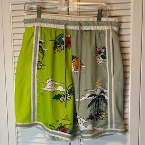 Nike Mens Basketball Floral Graphic Shorts in Green and Gray Large